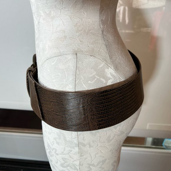 Vintage XL Suzi Roher Brown Embossed Leather Belt with  Faux Tortoise Buckle main image 6